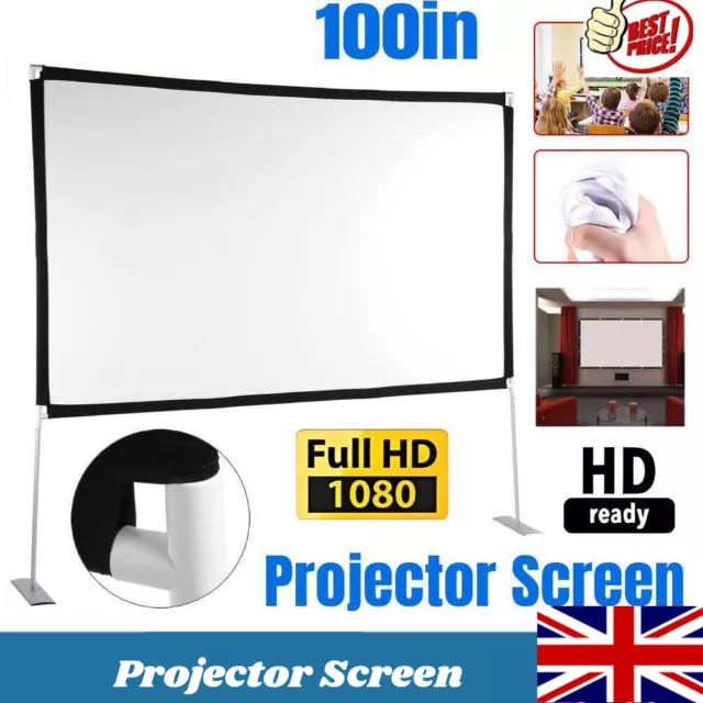 100 Inch 16:9 HD Movie Curtain Projector Screen with Stand Indoor Outdoor Cinema