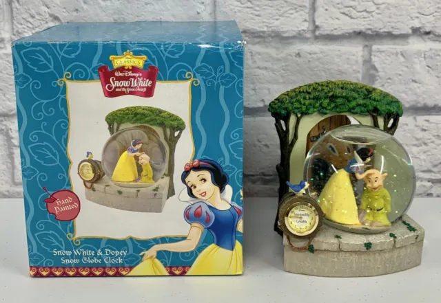 *MINT* Snow White & Dopey Water Globe & Clock Seven Dwarves Disney Classics