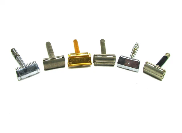 Safety Razon LOT Gillette No Date Code Gem Micromatic gold Valet vtg Shaving