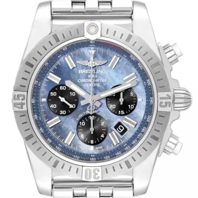 Breitling Chronomat 44 MOP Dial Japan LE Steel Mens Watch AB0115 Box Card