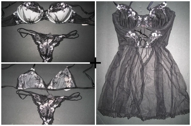 Lot De 4 Pièces Victoria's Secret - Soutien-gorge à Pois Blanc Et Noir 34C/36C + Slip, Neuf Avec étiquettes