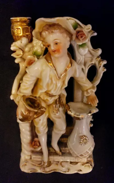 Vintage Norcrest?-Porcelain Figural Vase-Gold Details-Japan