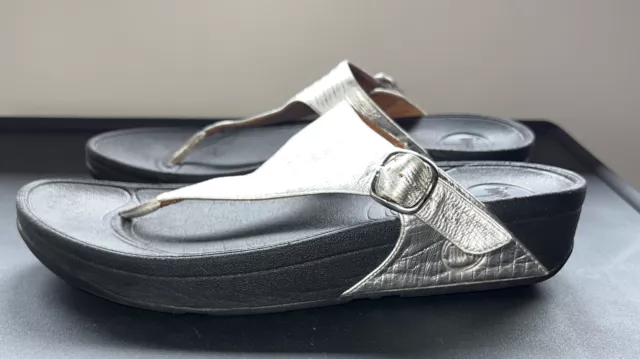 Fitflop Lulu Black Comfort Toning Slip On Thong Wedge Sandals Women's Size 10