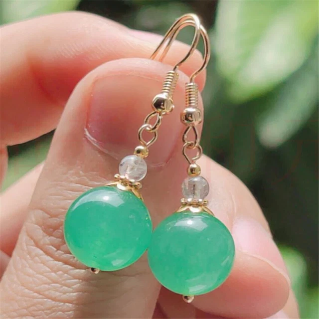 Elegant Natural jadeite eardrop Earrings Ping buckle 18KGP Easter Thanksgiving
