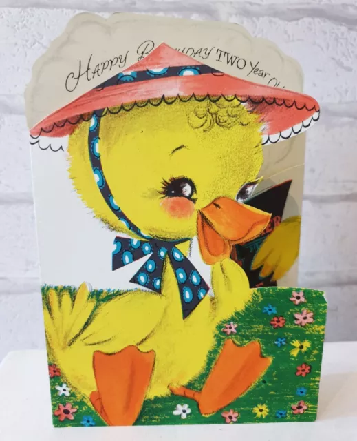 Vintage Birthday 2 Year Old Duck Duckling Mother Goose Greeting Card  (EB0351)