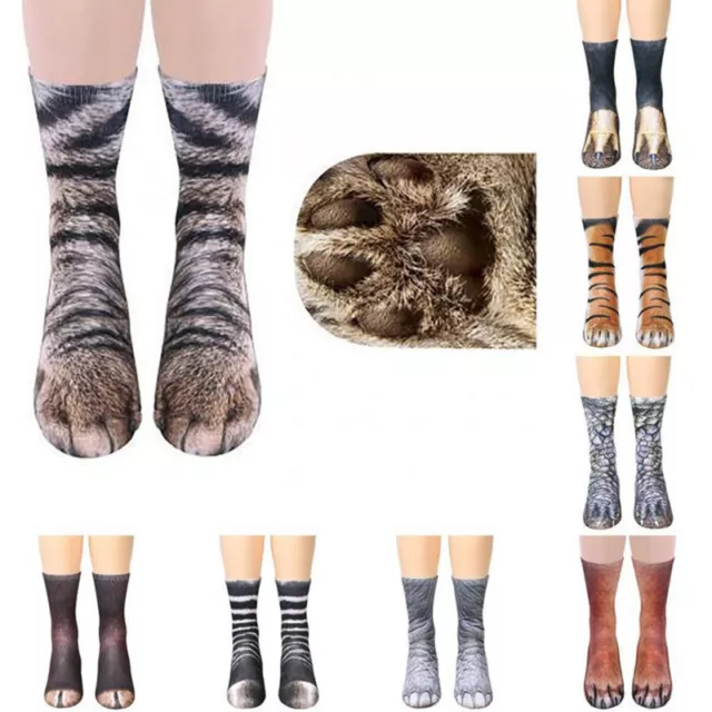 3D Animal Calcetines Crazy Gato Tigre Perro Paw Unisex Novedad Tripulante F < 2