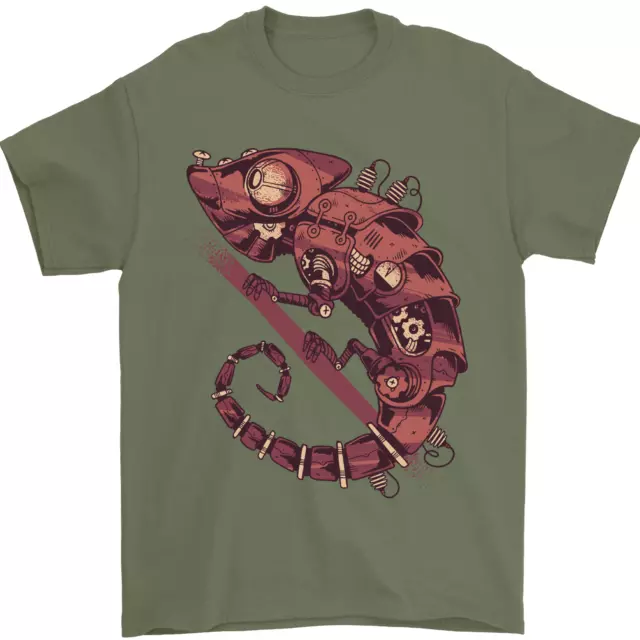 Steampunk Camaleon Iguana Reptiles Lagarto Hombre Camiseta 100% Algodón