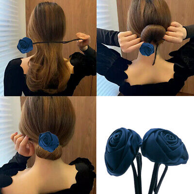 Set 2PZ Accessorio chignon capelli fiore blu scuro flessibile - 01-2PZ BLU NAVY