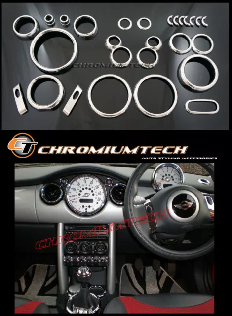 MK1 BMW MINI Cooper/S/ONE R50 R52 R53 chrome cadran intérieur kit tableau de bord 25 pièces.