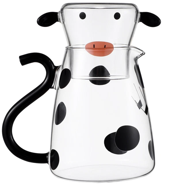 Jarra de agua de vaca con taza hervidor de agua creativo con forma de vaca con vaso de vidrio