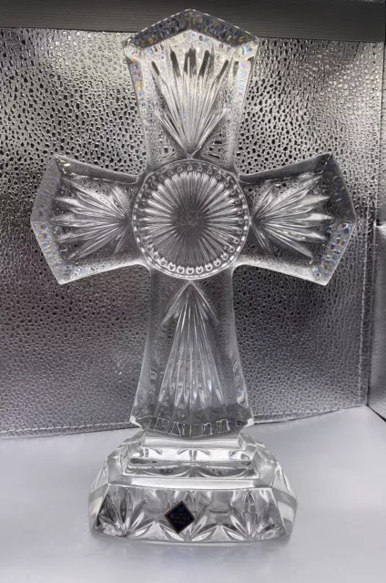 Vintage Jihlavske Bohemia Sklarny Large Crystal Cross 10" Heavy Czech Glass