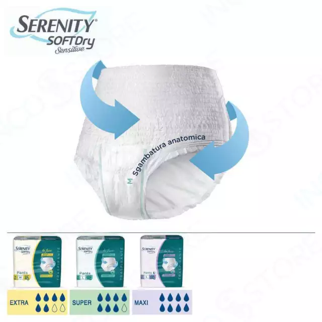 SERENITY Softdry Sensitive Pants PANNOLONI A MUTANDINA X INCONTINENZA L-M-XL