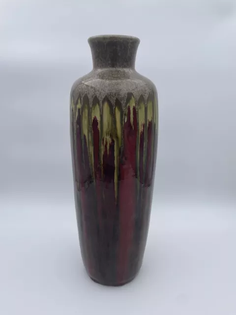 Shiny Ceramic Drip Vase Layered In Brown, Tan, Gold, Burgundy, Metallic, 13in