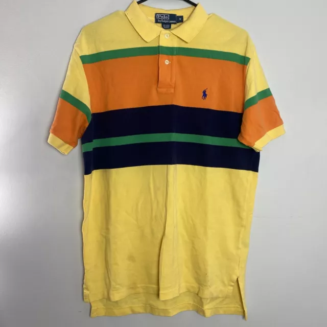 RALPH LAUREN POLO Shirt Adult Medium Orange Yellow Blue Striped Casual ...