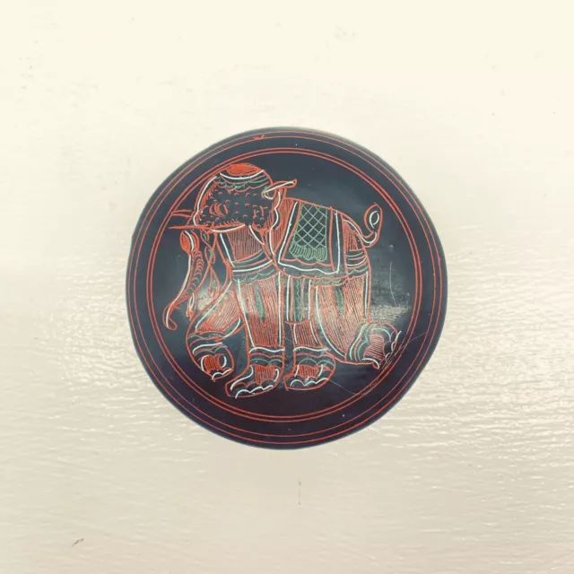 VTG Set of 6 Black Lacquered Hand painted Burmese Chinese? Coasters Box with Lid