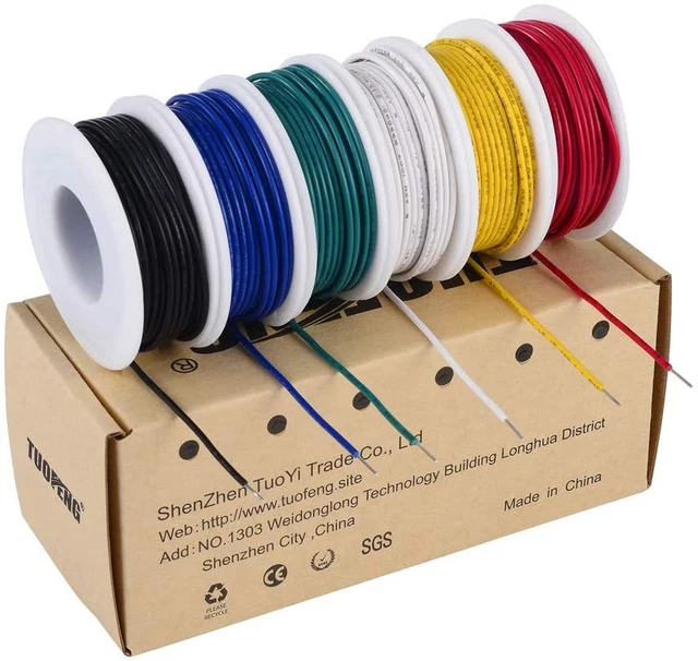 22 Awg Wire Solid Core Hookup Wires-6 Different Colored Jumper Wire 30Ft or 9M E