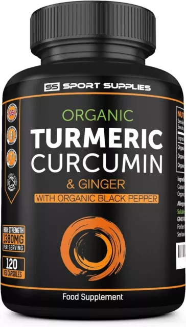 Organic Turmeric Capsules High Strength and Black Pepper with Active Curcumin