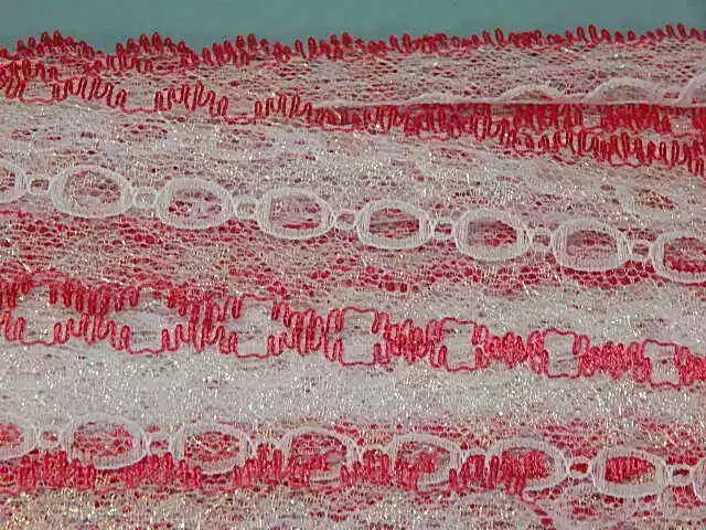 Feather Edge Eyelet Lace 37mm Iridescent White/Hot Pink x 5m
