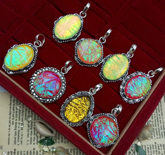 Dichroic Glass & Mix Gemstone 925 Sterling Silver Plated Wholesale Lot pendants