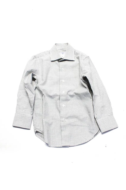 TC Boys Collared Plaid Print Button Down Dress Shirt White Black Size 10 LL12LL