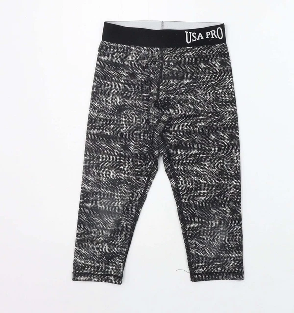 USA Pro Girls Black Geometric Polyester Jegging Trousers Size 7-8 Years  Regular