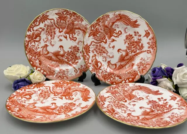 Royal Crown Derby Red Aves - Set of 4 x 8,1/2" Dessert / Salad Plates.