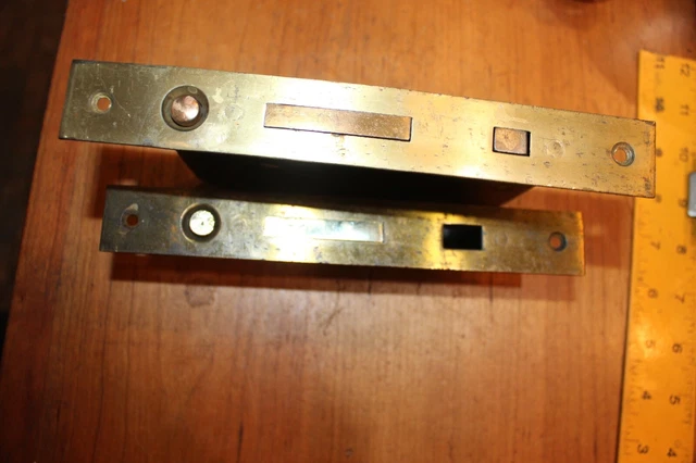 Antique Penn Cast Iron Brass Plated Face Pocket Door Set Mortise Lock R-134