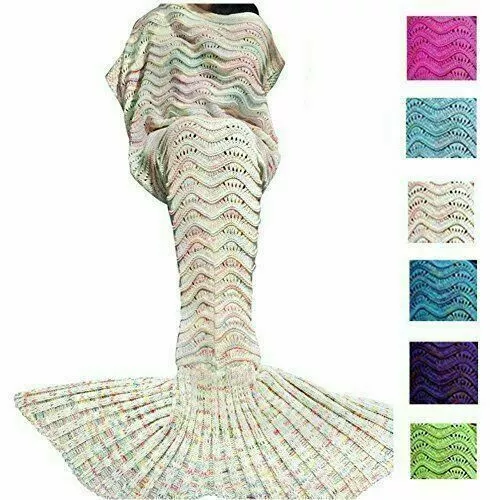 Mermaid Tail Handmade Blanket Crocheted Cocoon Sofa Beach Knit Lapghan Quilt Rug