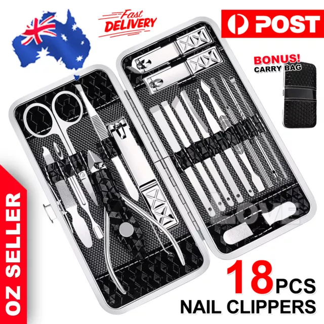 18PCS Manicure Pedicure Set Stainless Nail Clippers Kit Cuticle Grooming Case OZ