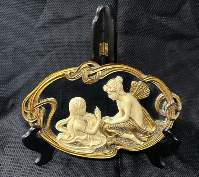 Vintage Mirrored Gold Color And Possibly Bakelite Ornate Wall Hanging Mermaids