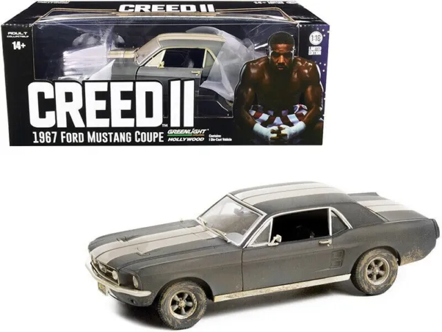 1/18 Ford Mustang Coupe Matt Black Weathered Creed 2 Movie 1967 Greenlight 13626