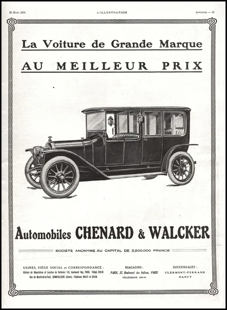 Publicité Automobile Chenard & Walcker car vintage  ad  194 -2j