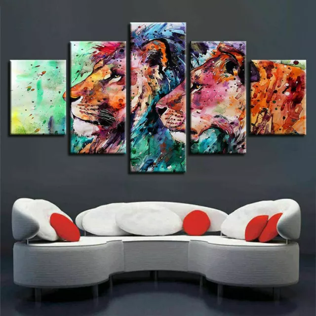 Abstract Lion Couple Animal Canvas Print Painting Wall Art Home Decor Picture 5P