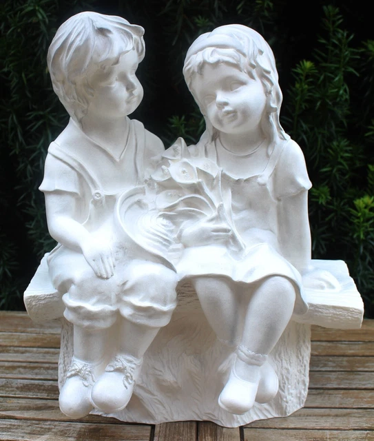 Gartenfigur Junge & Mädchen Aus Steinguss – 68 Cm Hoch, Frostsicher, Grau