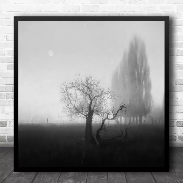 Black And White Landscape Withered Tree Square Wall Art Print