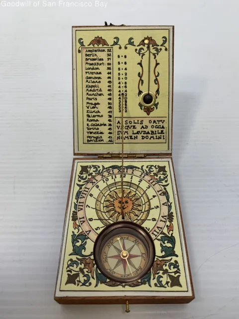 Contemporary Diptych Sundial Compass Dial Scientific Instrument Wooden Box