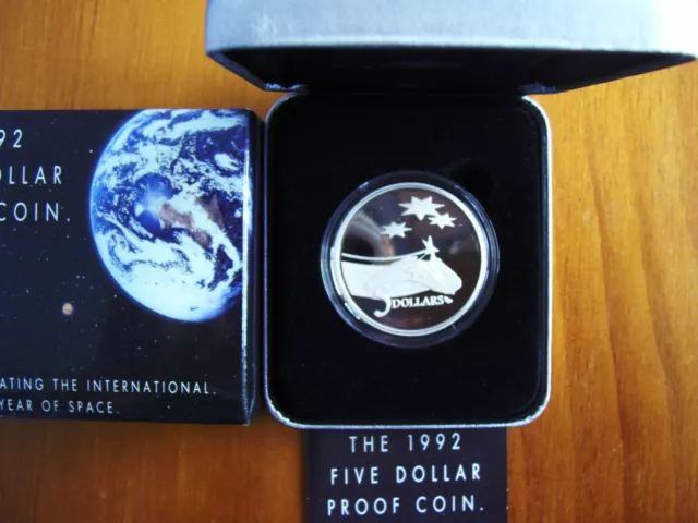 1992 $5 Silver Proof Coin:  "International Year of Space." -Coin Fair.