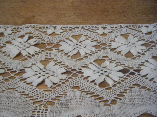 Antique Cluny bobbin h  done white lace floral design wide size 6" x3.5 y Engl. 2
