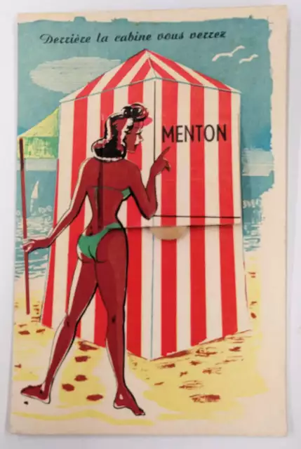 Menton France Novelty Fold Out Views Tanned Woman at Beach Postcard J76952