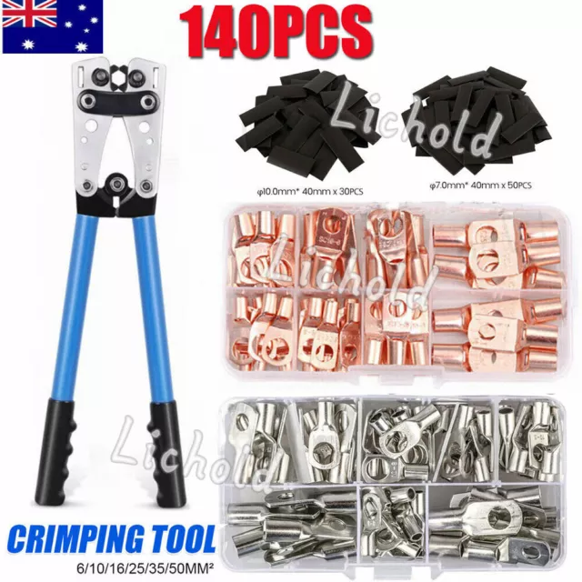 140x Copper Lugs Ring Terminals Bare Battery Welding Crimp Wire Connectors Kit