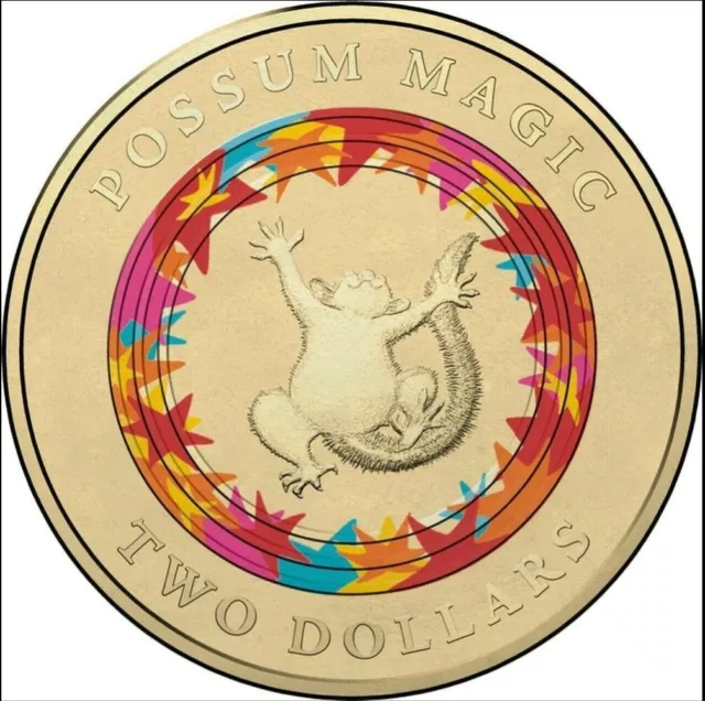 🏦 Rare Australian 2017 $2 Two Dollars coin POSSUM MAGIC Coloured VISIBLE Circ