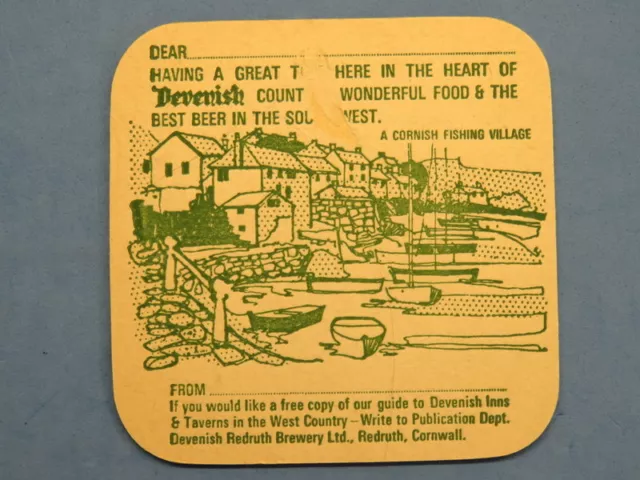 Vintage Beer Coaster ~ DEVENISH INNS & Taverns in the West Country, Cornwall, UK