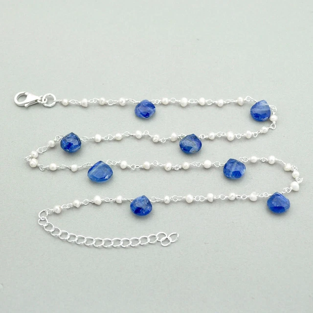 Wholesale Jewelry 20.94cts Checker Cut Iolite Pearl Chain Necklace U83098