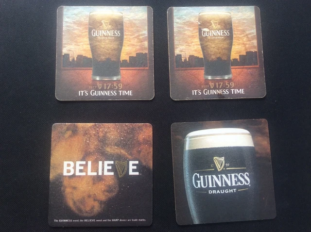 4 RARE GUINNESS Beer Mats Black & White Advertising Collectable ...