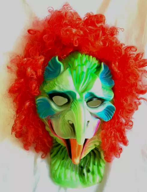 Vintage Fun World Creepy Clown Mask #9247 Orange hair Tongue out  Fun World Tag