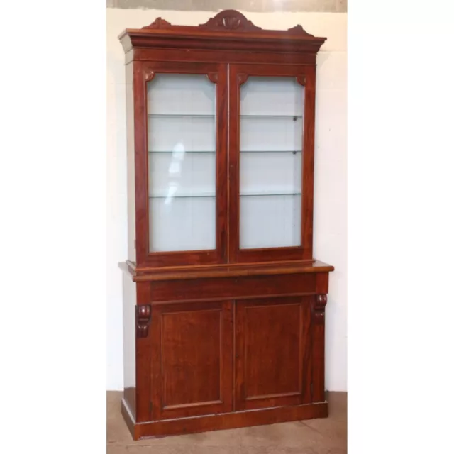 A Large Victorian Carved Mahogany Display Cabinet over Cupboard Base
