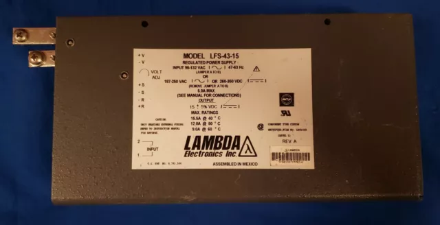 Lambda Electronics Regulated Power Supply 15VDC 15.5A LFS-43-15 AMAT