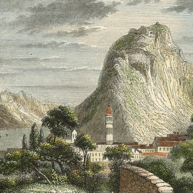 Vue de Lugano Suisse  - Gravure de Presse Aquarelle  XIXe