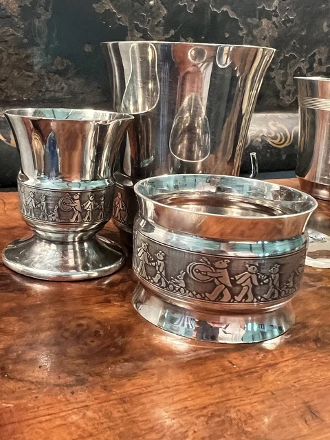 Set 3 French Silver Baby Napkin Ring Tumbler Egg Cup Baptism Christening Bear