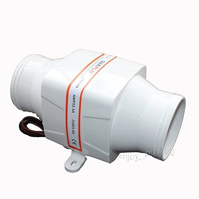 SEAFLO 3 InLine Marine Bilge Air Blower 12V 130 CFM Quiet Boat White